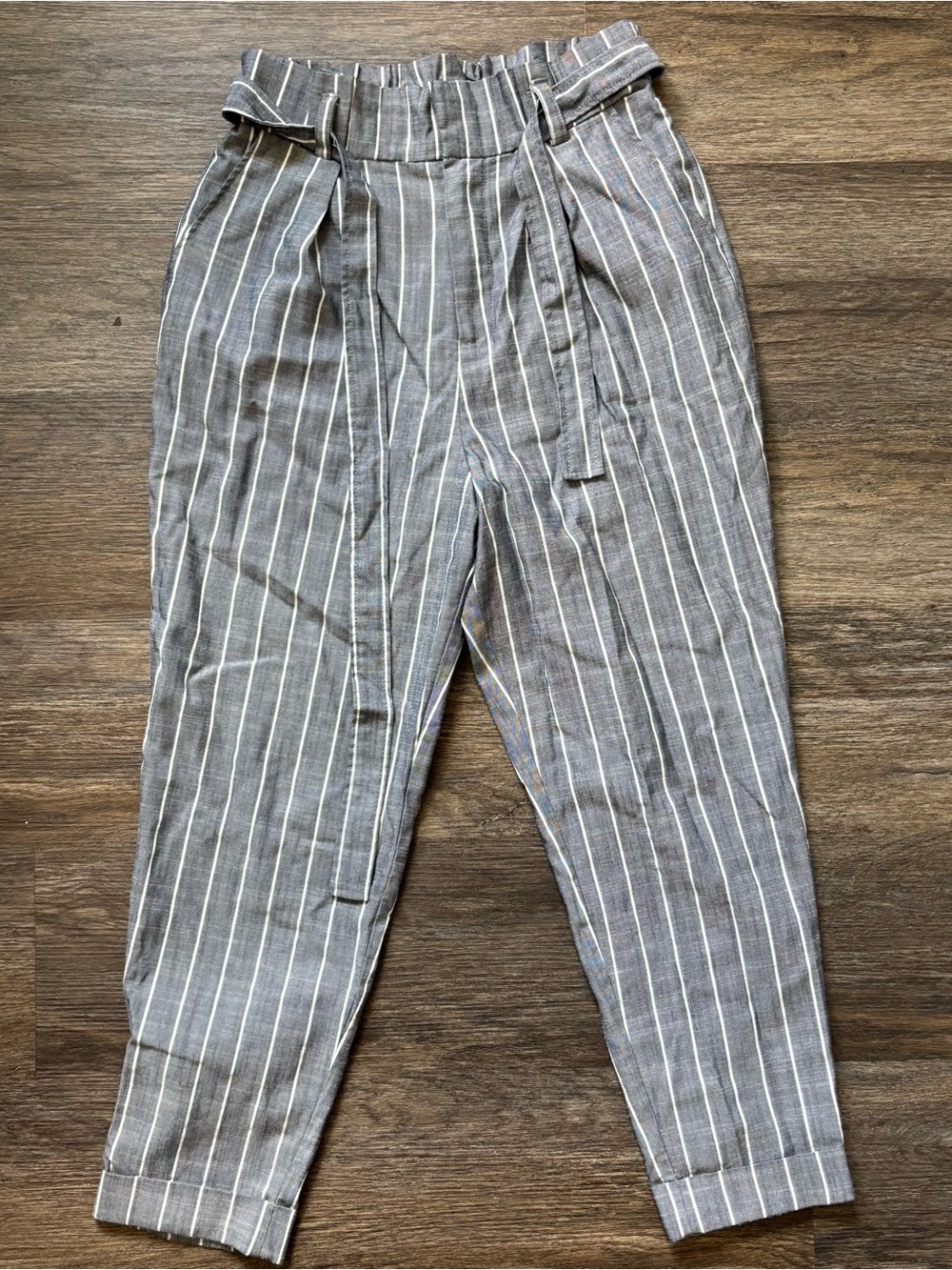 Forever 21 Gray Pinstripe Paperbag Waist Chinos